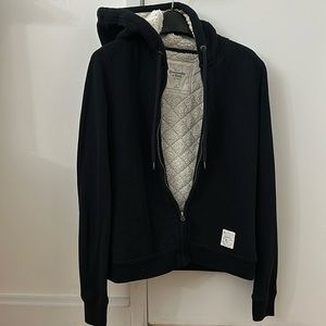 Abercrombie&Fitch sherpa lined full zip hoodie in navy no pockets